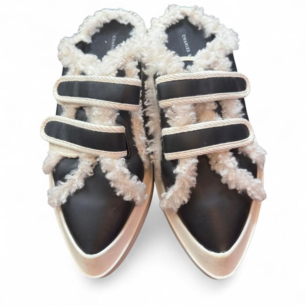 Charles & Keith Sherpa Trim Platform Mule Sneakers Black EU 39 US 8 Slip On